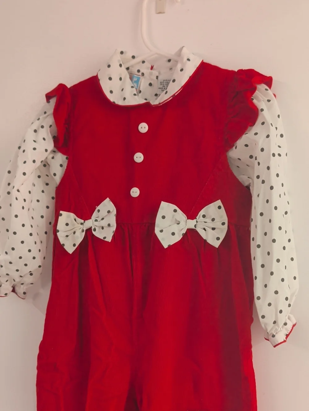 Vintage Small Steps Red Corduroy And Polka Dot Puppy Jumper Matching Set